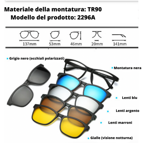 Fantastici occhiali con set di 5 lenti intercambiabili