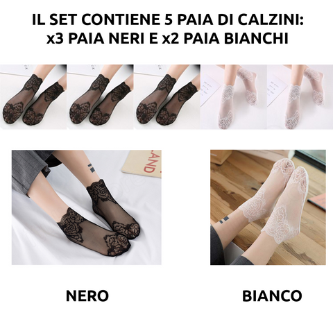 Elegante set di 5 paia di calzini da donna in pizzo